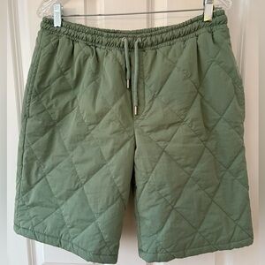 BoohooMAN Quilted Green Bermuda Shorts, Elastic Waist, Pockets, Size L, 9” IS